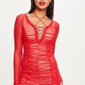 BRAND NEW LACE MISSGUIDED RED DRESS MESH